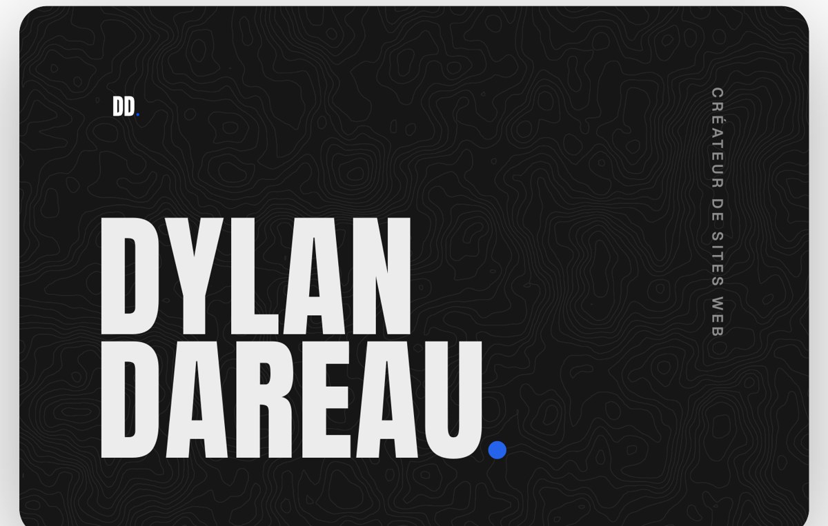 Carte de visite Dylan Dareau — recto, nom en grand sur fond noir
